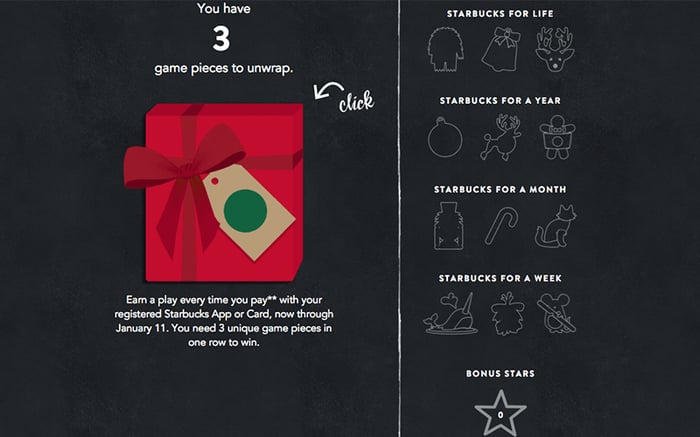 Starbucks for Life holiday rewards program