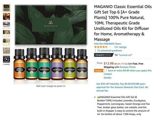 Amazon essentail oils product page example
