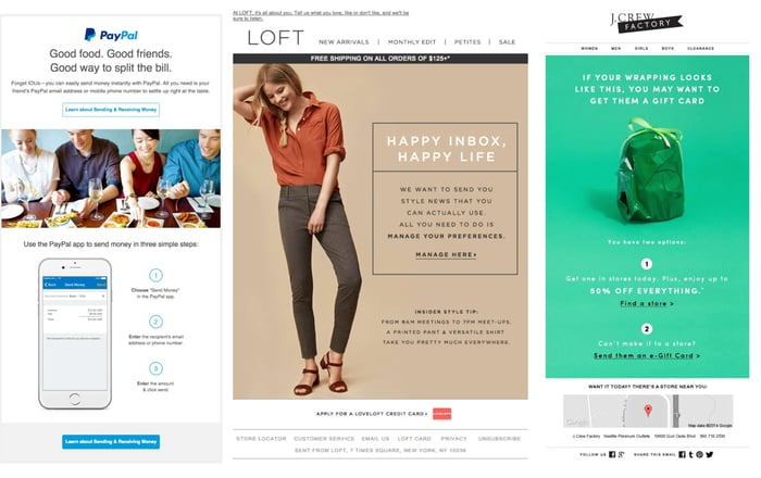 Email Marketing Examples from PayPal Loft and JCrew