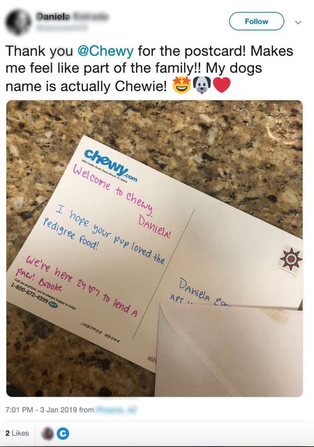 How to Personalize Product Delivery to Enhance Customer Experience Example Thank You Note Chewy