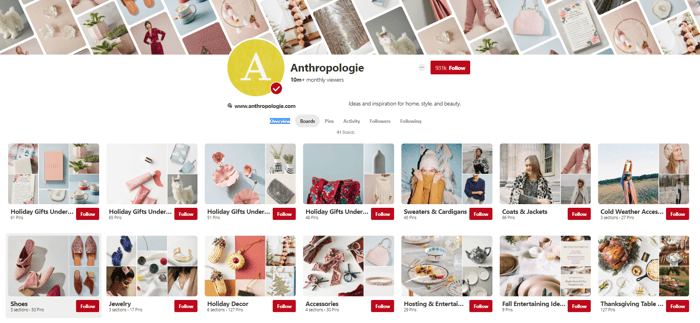 anthropologie pinterest board