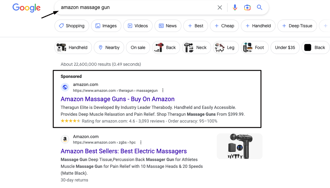 amazon massage guns google search result screenshot