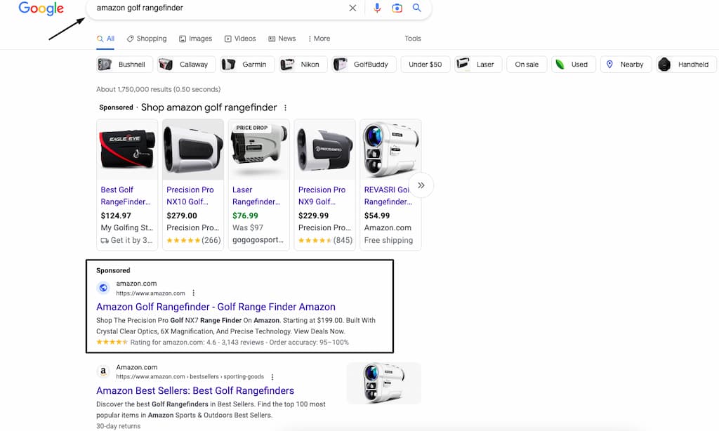 Google search result for amazon golf rangefinder