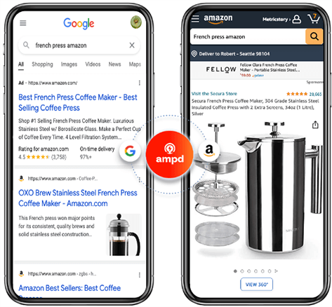 Google and Amazon on smartphone screen